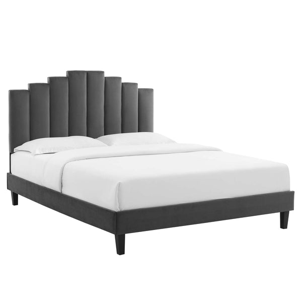 Elise Queen Performance Velvet Platform Bed Charcoal MOD-6692-CHA