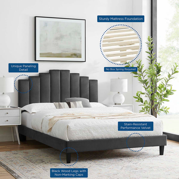Elise Queen Performance Velvet Platform Bed Charcoal MOD-6692-CHA
