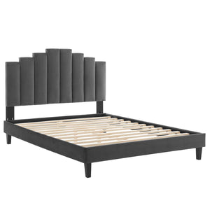 Elise Queen Performance Velvet Platform Bed Charcoal MOD-6692-CHA