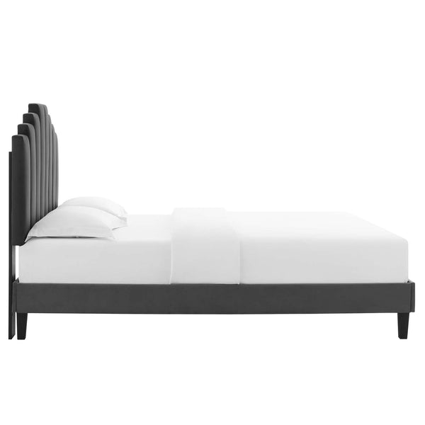 Elise Queen Performance Velvet Platform Bed Charcoal MOD-6692-CHA