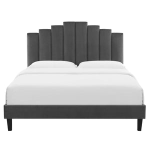 Elise Queen Performance Velvet Platform Bed Charcoal MOD-6692-CHA