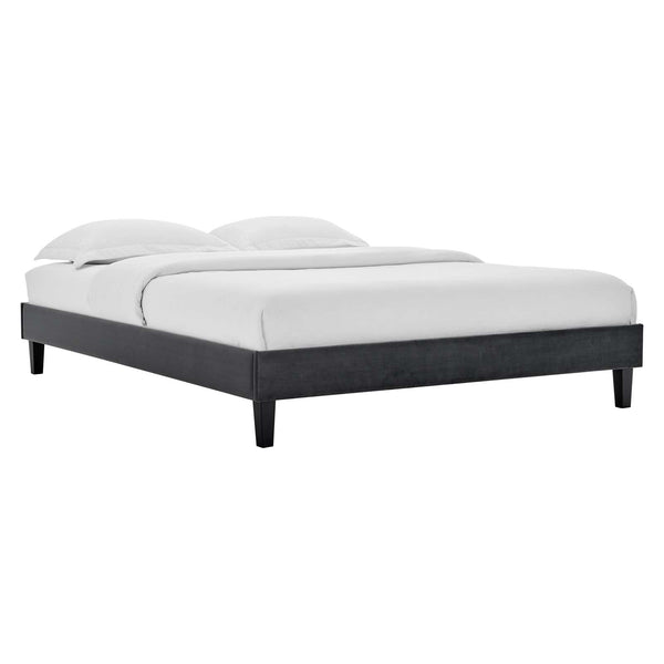 Elise Queen Performance Velvet Platform Bed Charcoal MOD-6692-CHA