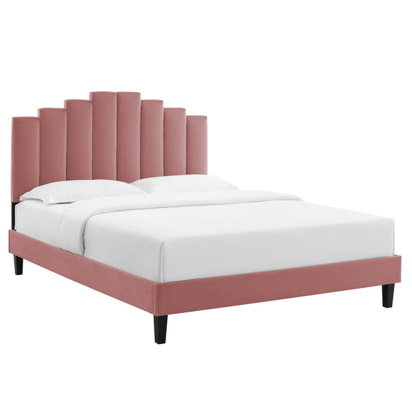 Elise Queen Performance Velvet Platform Bed Dusty Rose MOD-6692-DUS