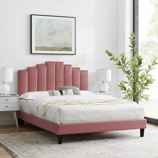 Elise Queen Performance Velvet Platform Bed Dusty Rose MOD-6692-DUS