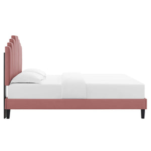 Elise Queen Performance Velvet Platform Bed Dusty Rose MOD-6692-DUS