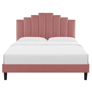 Elise Queen Performance Velvet Platform Bed Dusty Rose MOD-6692-DUS