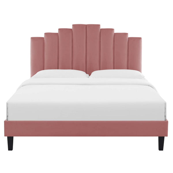Elise Queen Performance Velvet Platform Bed Dusty Rose MOD-6692-DUS
