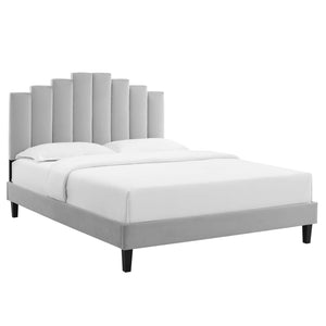Elise Queen Performance Velvet Platform Bed Light Gray MOD-6692-LGR