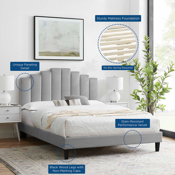 Elise Queen Performance Velvet Platform Bed Light Gray MOD-6692-LGR