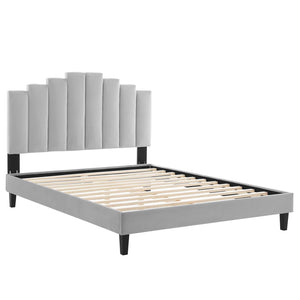 Elise Queen Performance Velvet Platform Bed Light Gray MOD-6692-LGR