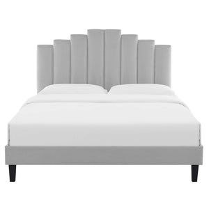 Elise Queen Performance Velvet Platform Bed Light Gray MOD-6692-LGR