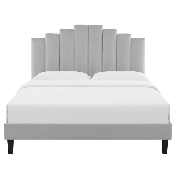 Elise Queen Performance Velvet Platform Bed Light Gray MOD-6692-LGR