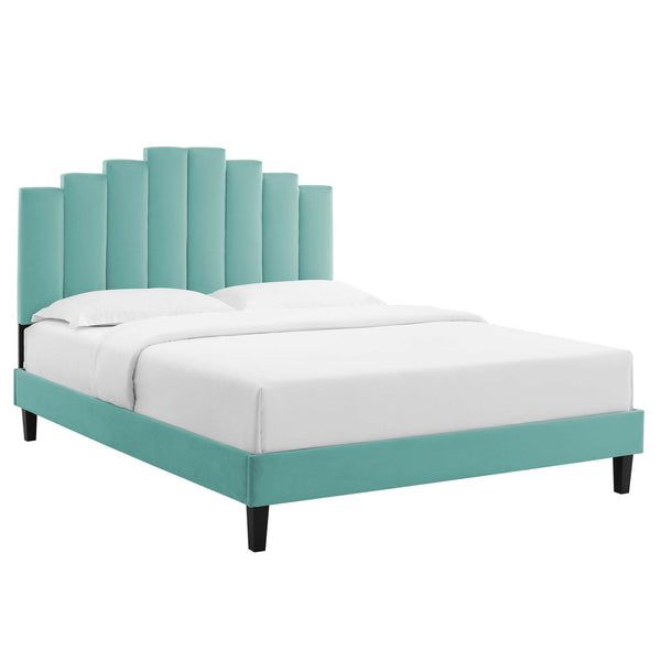 Elise Queen Performance Velvet Platform Bed Mint MOD-6692-MIN