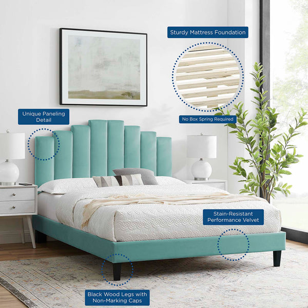 Elise Queen Performance Velvet Platform Bed Mint MOD-6692-MIN