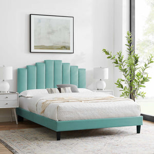 Elise Queen Performance Velvet Platform Bed Mint MOD-6692-MIN