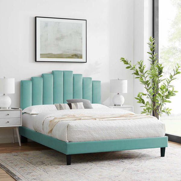 Elise Queen Performance Velvet Platform Bed Mint MOD-6692-MIN