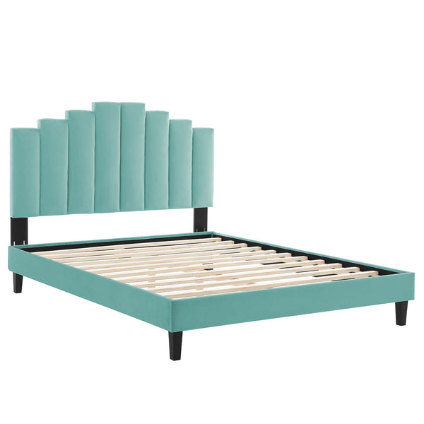 Elise Queen Performance Velvet Platform Bed Mint MOD-6692-MIN