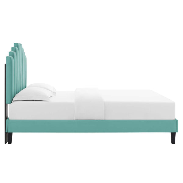 Elise Queen Performance Velvet Platform Bed Mint MOD-6692-MIN