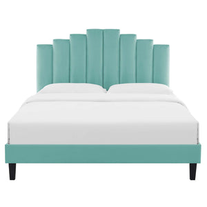 Elise Queen Performance Velvet Platform Bed Mint MOD-6692-MIN