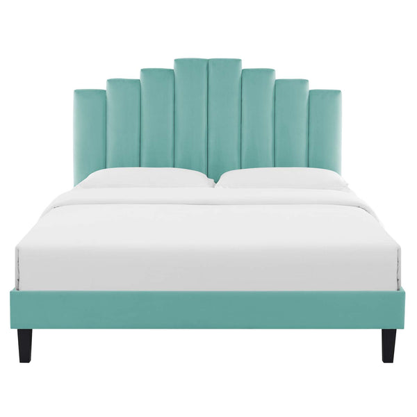Elise Queen Performance Velvet Platform Bed Mint MOD-6692-MIN