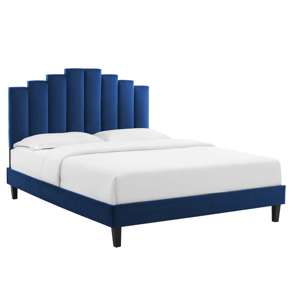 Elise Queen Performance Velvet Platform Bed Navy MOD-6692-NAV