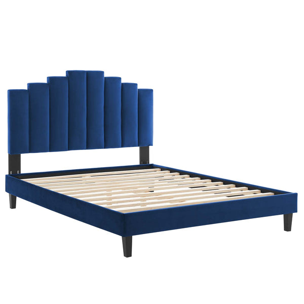 Elise Queen Performance Velvet Platform Bed Navy MOD-6692-NAV