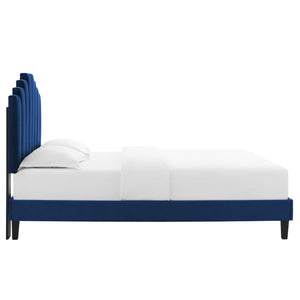 Elise Queen Performance Velvet Platform Bed Navy MOD-6692-NAV