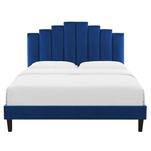 Elise Queen Performance Velvet Platform Bed Navy MOD-6692-NAV