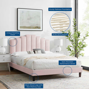 Elise Queen Performance Velvet Platform Bed Pink MOD-6692-PNK
