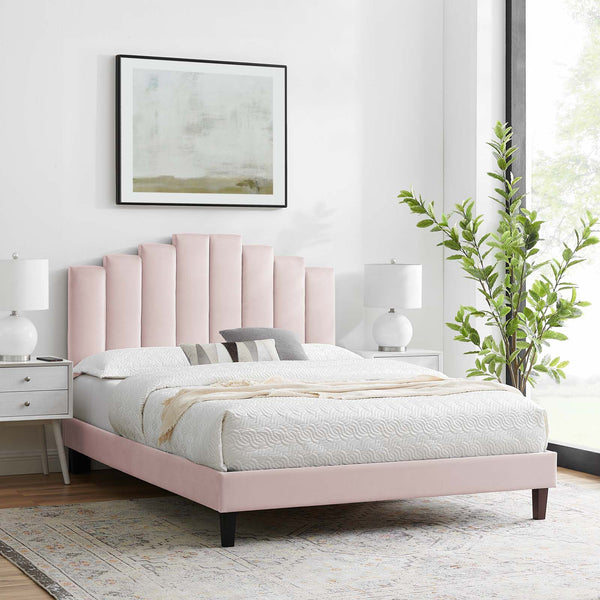 Elise Queen Performance Velvet Platform Bed Pink MOD-6692-PNK
