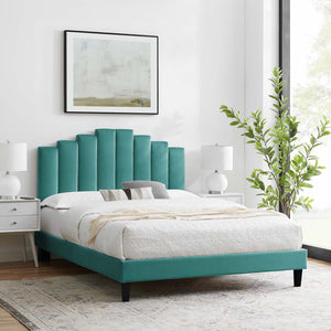 Elise Queen Performance Velvet Platform Bed Teal MOD-6692-TEA