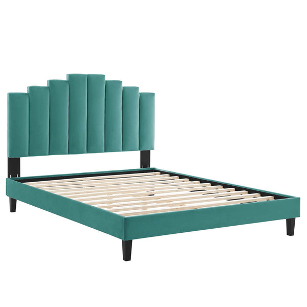 Elise Queen Performance Velvet Platform Bed Teal MOD-6692-TEA