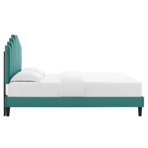 Elise Queen Performance Velvet Platform Bed Teal MOD-6692-TEA