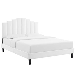 Elise Queen Performance Velvet Platform Bed White MOD-6692-WHI
