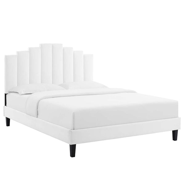Elise Queen Performance Velvet Platform Bed White MOD-6692-WHI