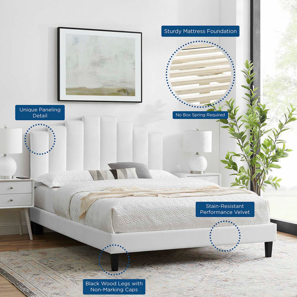 Elise Queen Performance Velvet Platform Bed White MOD-6692-WHI