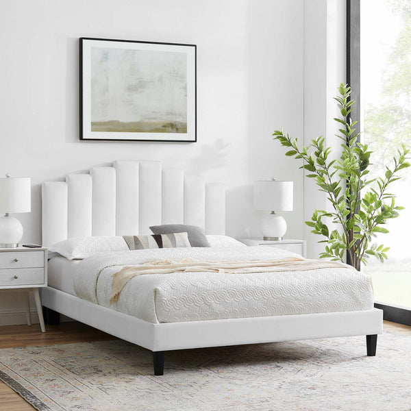 Elise Queen Performance Velvet Platform Bed White MOD-6692-WHI