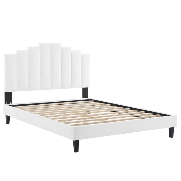 Elise Queen Performance Velvet Platform Bed White MOD-6692-WHI
