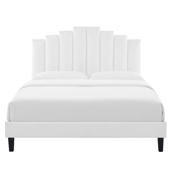 Elise Queen Performance Velvet Platform Bed White MOD-6692-WHI