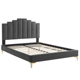 Elise Queen Performance Velvet Platform Bed Charcoal MOD-6693-CHA