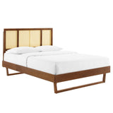 Kelsea Cane and Wood Full Platform Bed With Angular Legs Walnut MOD-6695-WAL
