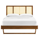 Kelsea Cane and Wood Full Platform Bed With Angular Legs Walnut MOD-6695-WAL