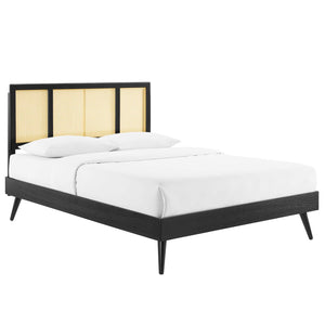 Kelsea Cane and Wood Full Platform Bed With Splayed Legs Black MOD-6696-BLK