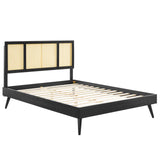 Kelsea Cane and Wood Full Platform Bed With Splayed Legs Black MOD-6696-BLK