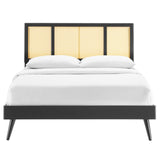 Kelsea Cane and Wood Full Platform Bed With Splayed Legs Black MOD-6696-BLK