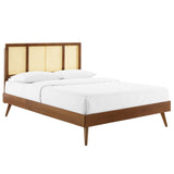 Kelsea Cane and Wood Full Platform Bed With Splayed Legs Walnut MOD-6696-WAL