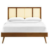 Kelsea Cane and Wood Full Platform Bed With Splayed Legs Walnut MOD-6696-WAL