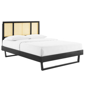 Kelsea Cane and Wood King Platform Bed With Angular Legs Black MOD-6697-BLK