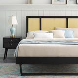 Kelsea Cane and Wood King Platform Bed With Angular Legs Black MOD-6697-BLK