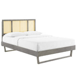 Kelsea Cane and Wood King Platform Bed With Angular Legs Gray MOD-6697-GRY